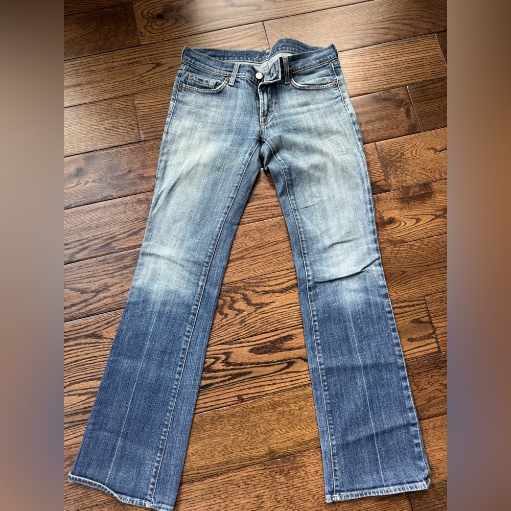 7 For All Mankind Light and Dark Blue Boot Cut Jeans